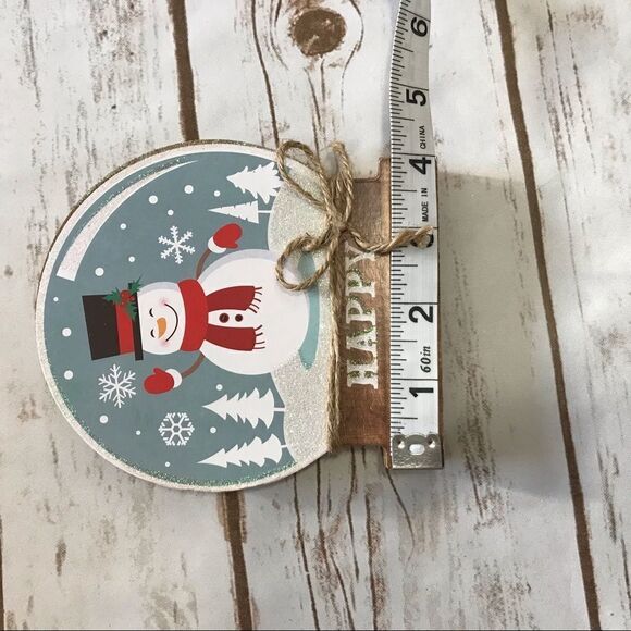 Snowman Snowglobe Shaped Wooden Shelf Decoration Rustic Farmhouse - Picture 6 of 9